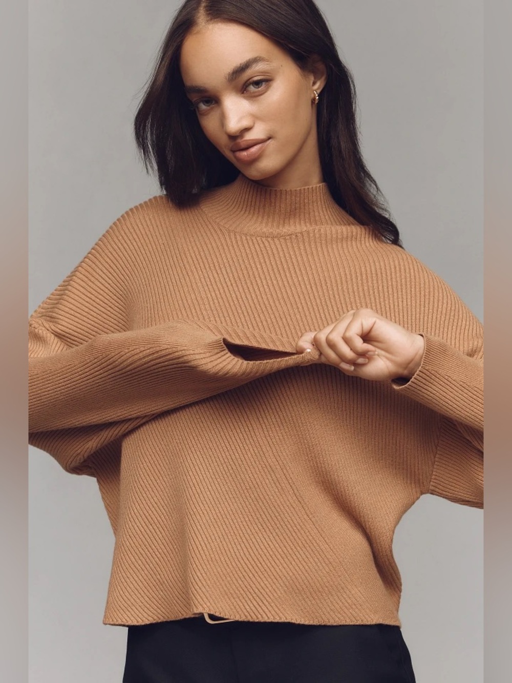 Maeve by Anthropologie Mock Neck Sweater in Camel Brown size Medium Fall NWOT - Picture 2 of 6
